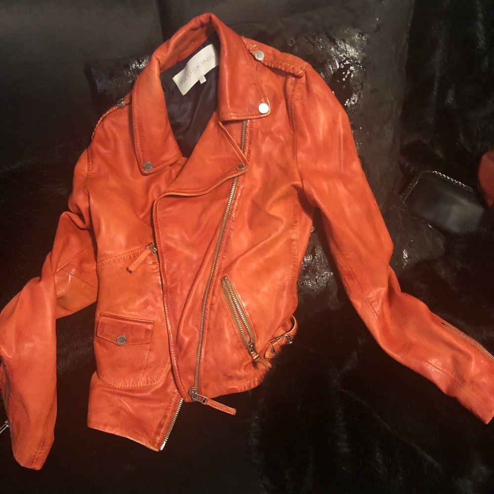 Burnt orange Redskin leather jacket